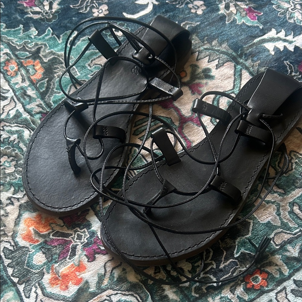 Madewell Black Lace-Up Leather Sandals